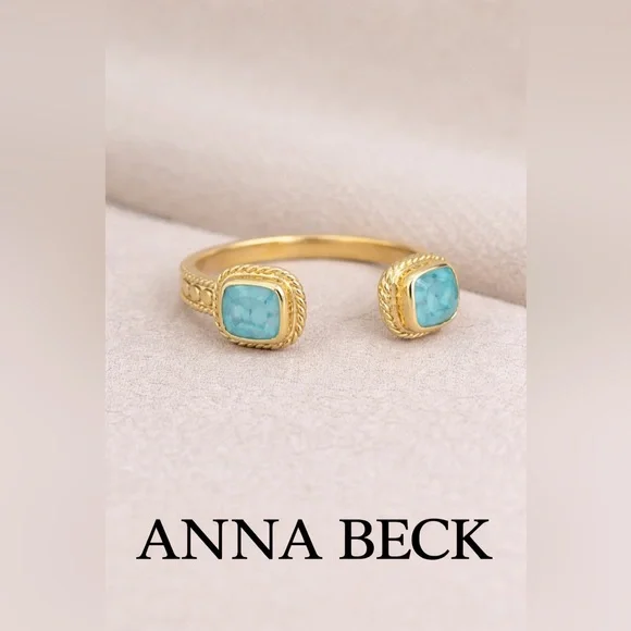Anna Beck Gold Over Sterling Silver Ring With Turquoise-colored stones - Picture 1 of 6